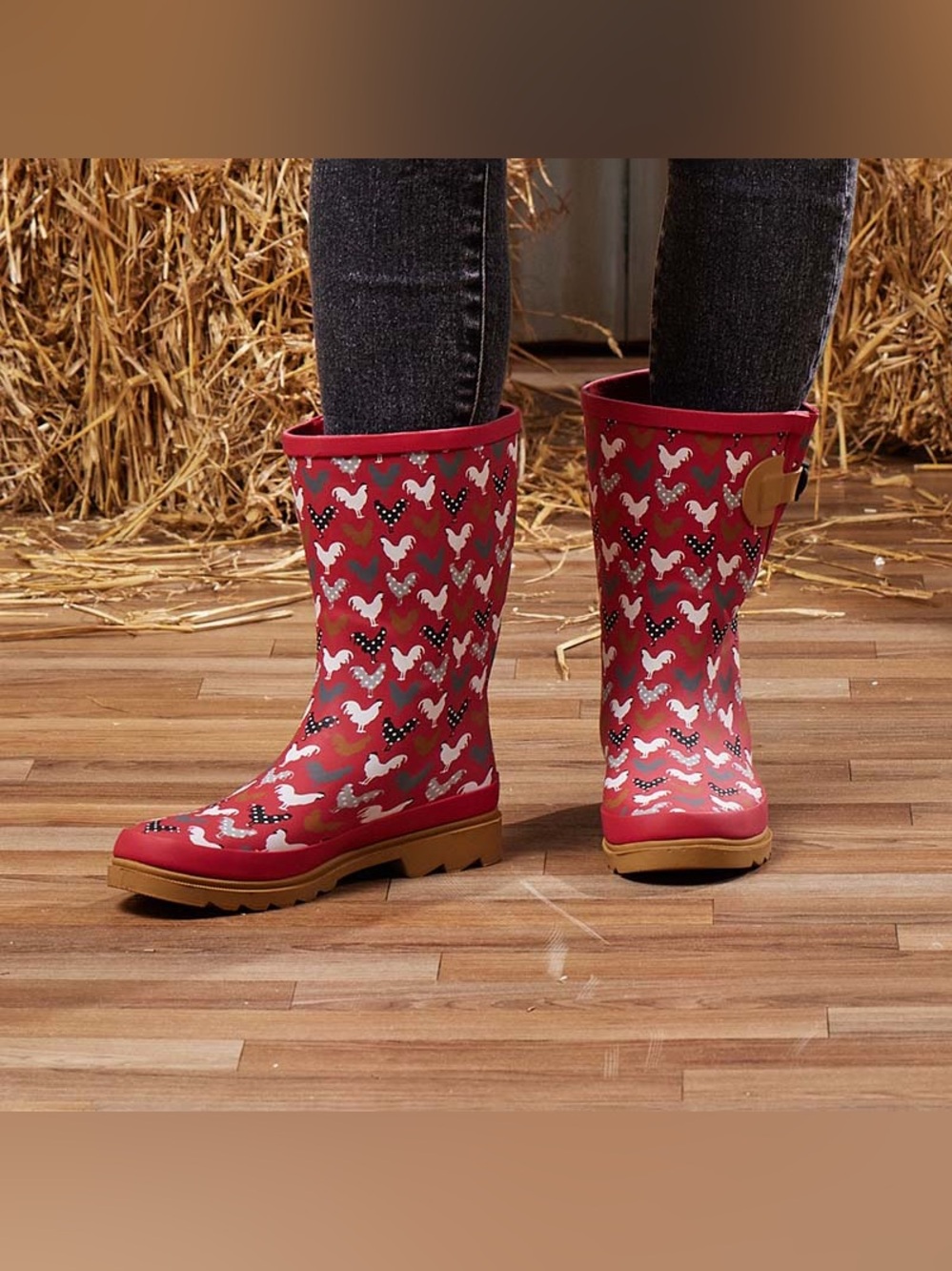 Western Chief chicken print mid calf rain boots women’s size 9  (fit like 9.5)